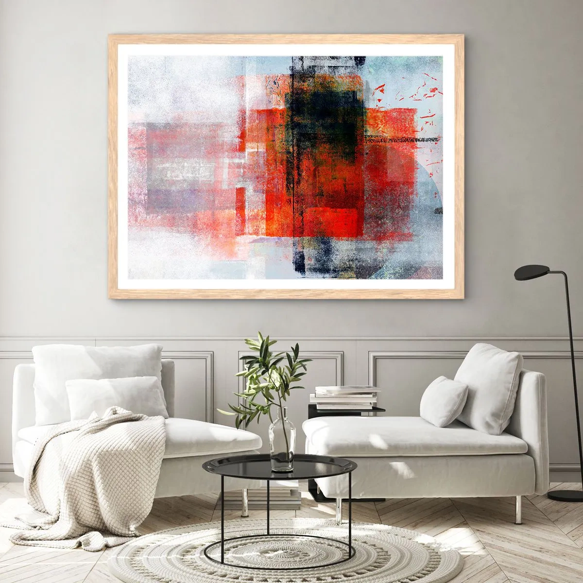 Plakat i ramme af lyst egetræ - Glødende komposition - 40x30 cm