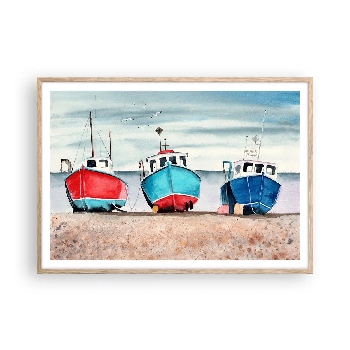 Plakat i ramme af lyst egetræ - Klar til at fange - 100x70 cm