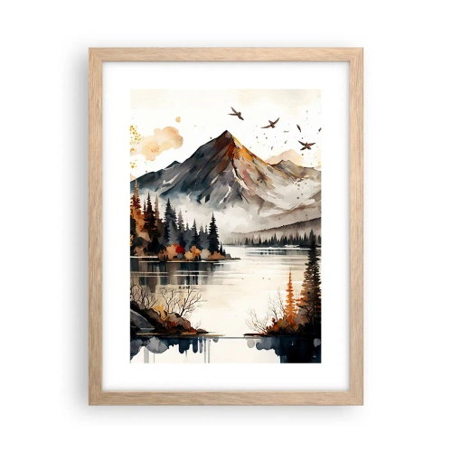 Plakat i ramme af lyst egetræ - Gyldent efterår i bjergene - 30x40 cm
