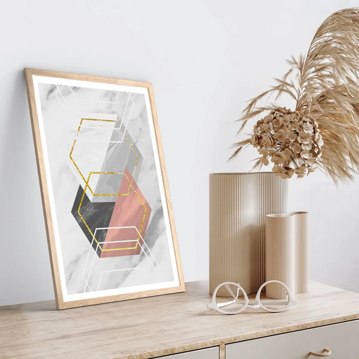 Plakat i ramme af lyst egetræ - Kædesammensætning - 50x70 cm