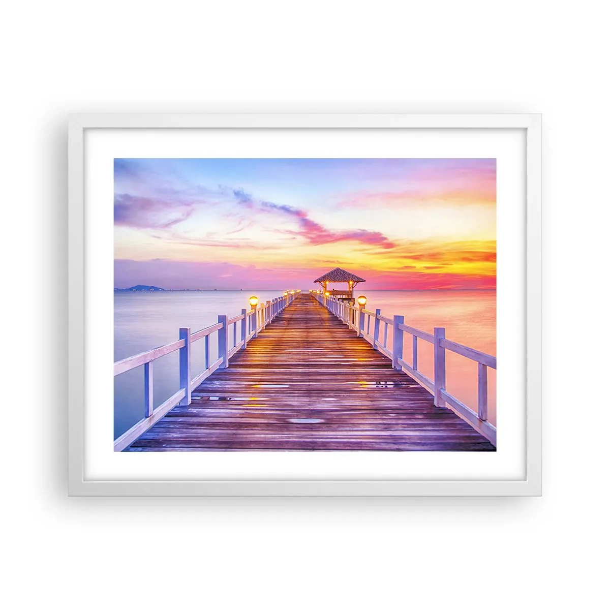 Plakat i hvid ramme - Lilagylden stilhed om aftenen - 50x40 cm