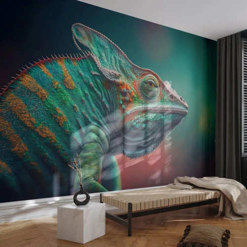 Fototapet Selvklæbende Deluxe Sticker - Kan du se mig? Ikke godt... - Kamæleon, Dyr, Krybdyr - 100x70 cm