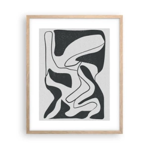 Plakat i ramme af lyst egetræ - Abstrakt leg i en labyrint - 40x50 cm