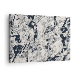 Lærredstryk - Billede på lærred - Abstrakt komposition i sort-hvid med et dynamisk layout - 70x50cm - Modsætningernes gennemtrængning - Moderne vægdekoration til stue og soveværelse ARTTOR