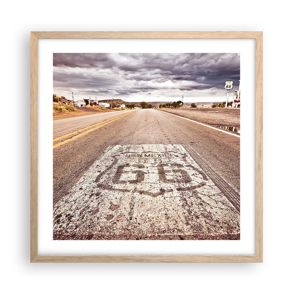 Plakat i ramme af lyst egetræ - Mother Road - amerikansk legende - 50x50 cm