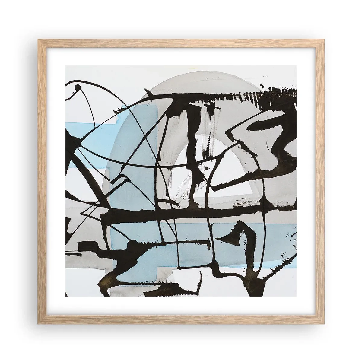 Plakat i ramme af lyst egetræ - Ikke desto mindre blå - 50x50 cm