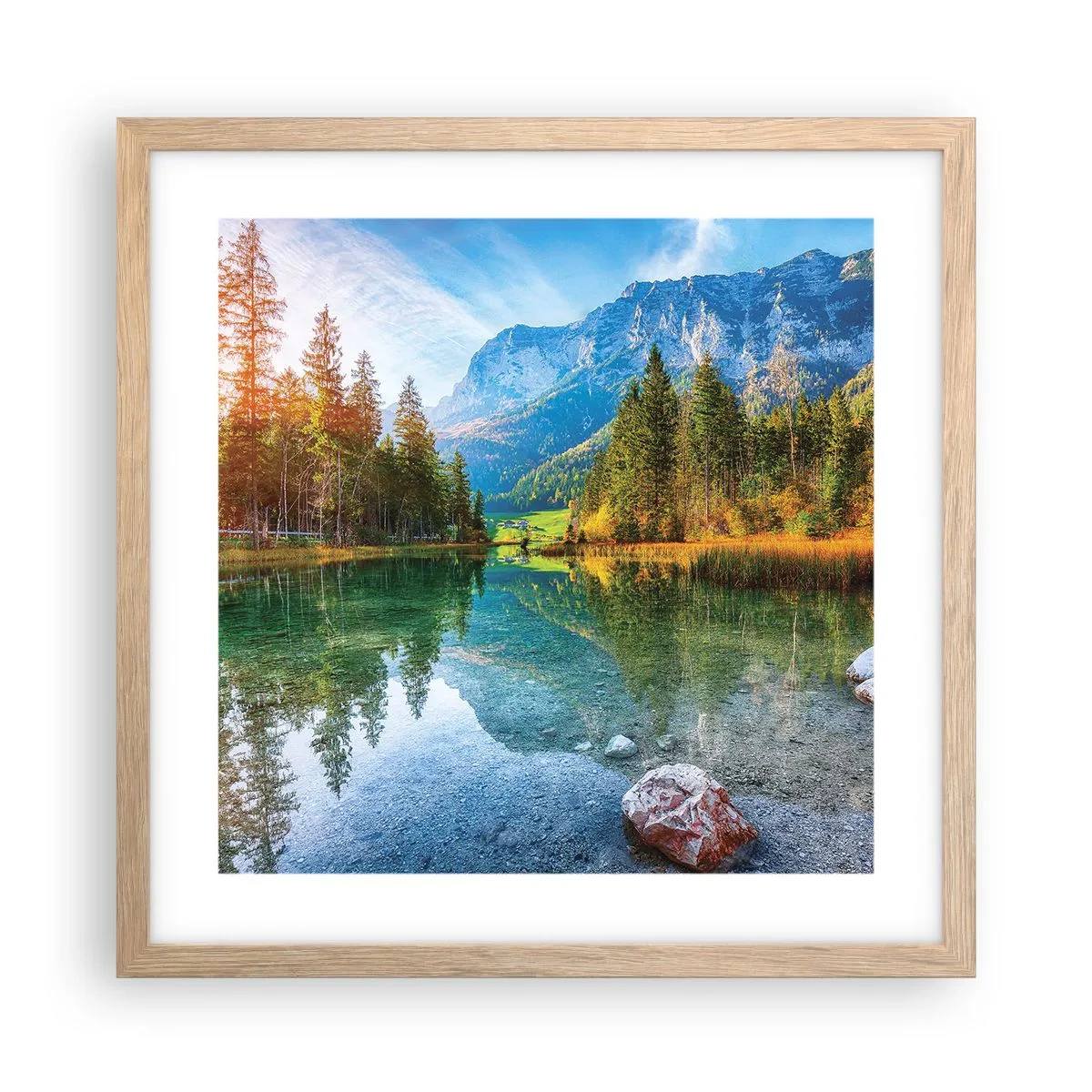 Plakat i ramme af lyst egetræ - Efterårets blidhed - 40x40 cm