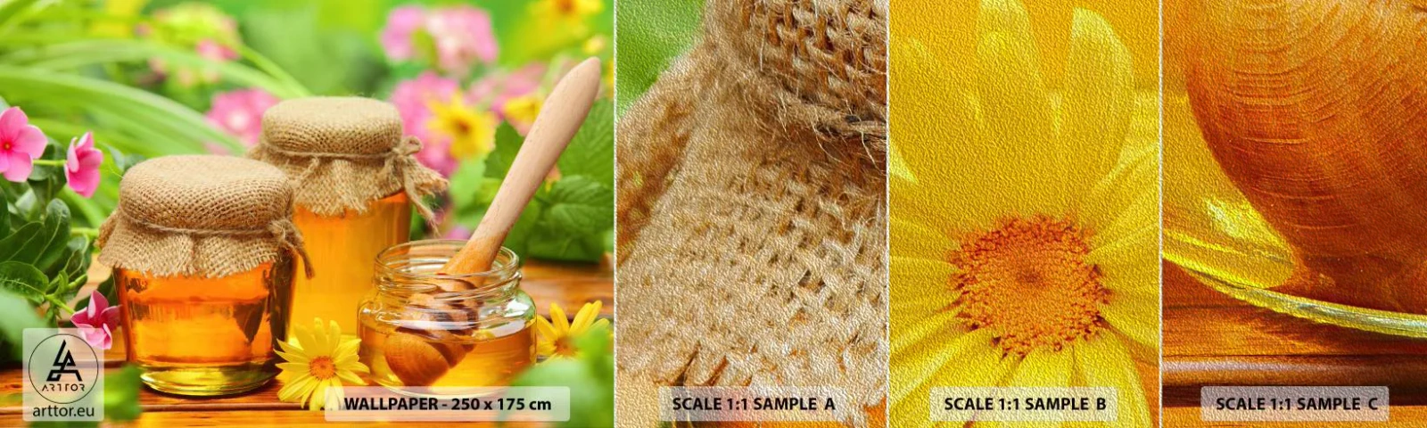 Prøve Fototapet Premium Sand - Sød og blomsteragtig - Gastronomi, Honning, Blomster - 100x30 cm