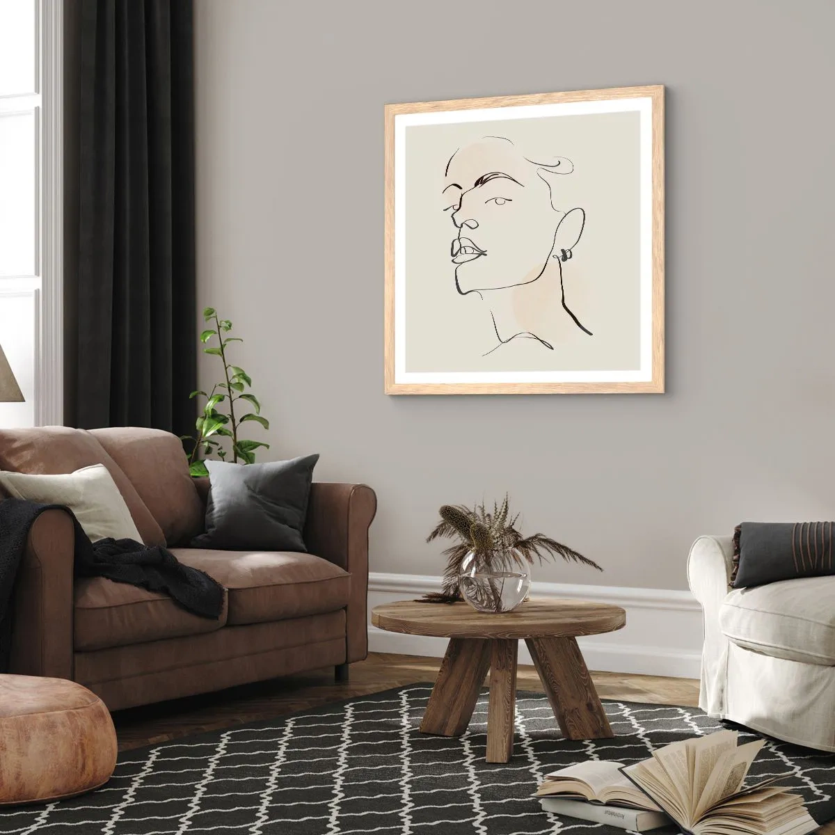 Plakat i ramme af lyst egetræ - Et stolt blik - 60x60 cm