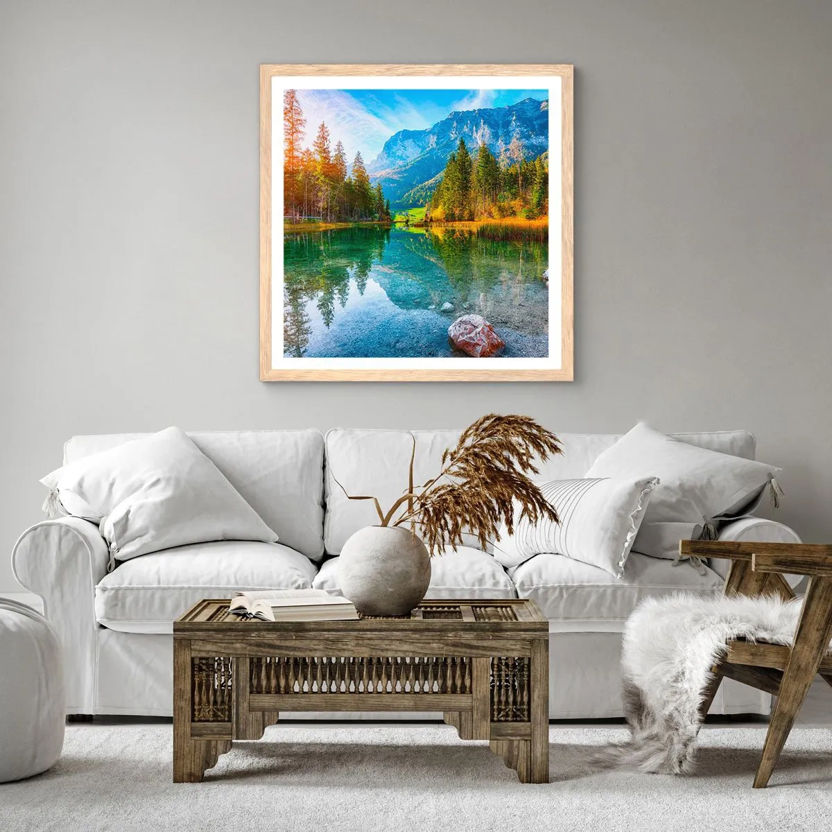 Plakat i ramme af lyst egetræ - Efterårets blidhed - 40x40 cm