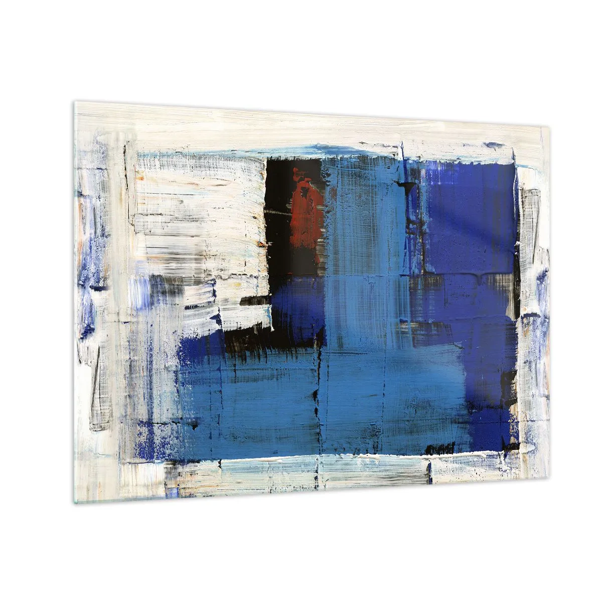 Billede på glas - En abstrakt komposition med en dominerende blå farve. - 70x50cm - Det blås hemmelighed - Moderne vægdekoration til stue og soveværelse ARTTOR
