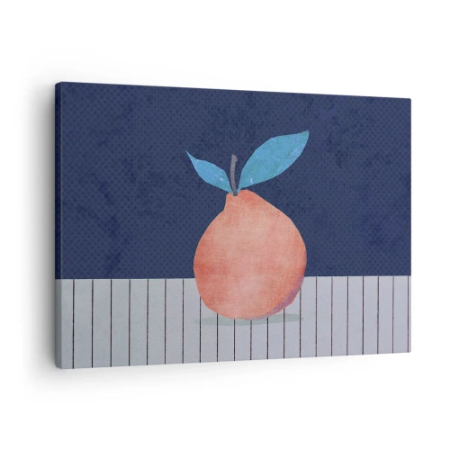 Lærredstryk - Billede på lærred - Abstrakt frugt mod en baggrund af kontrasterende farver og lige linjer. - 70x50cm - Konveksitet og plan - Moderne vægdekoration til stue og soveværelse ARTTOR