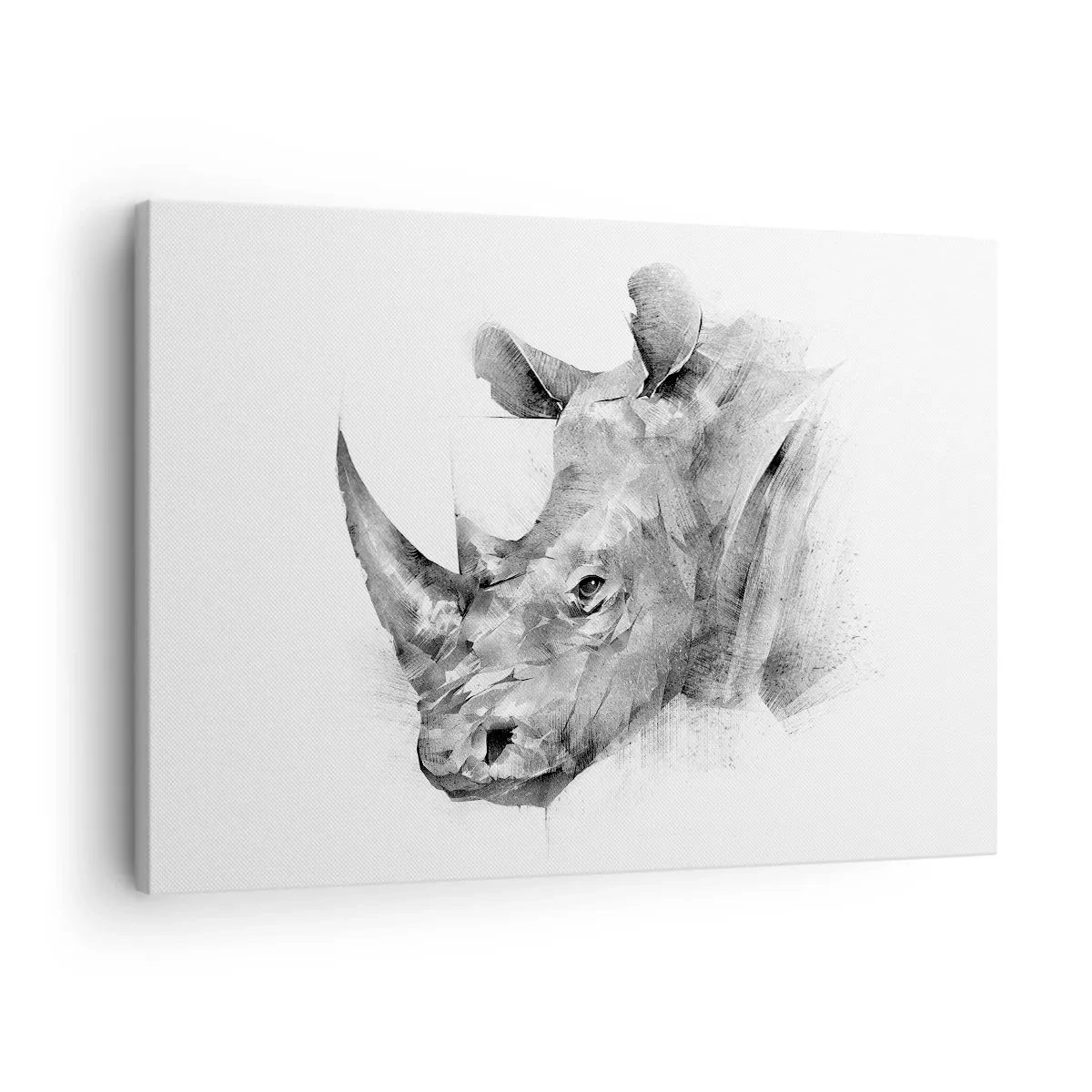 Lærredstryk - Billede på lærred - Kunstnerisk portræt af et næsehorn i sort-hvid - 70x50cm - Afrikansk portræt - Moderne vægdekoration til stue og soveværelse ARTTOR