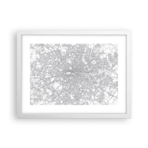 Plakat i hvid ramme - Kort over Londons labyrint - 40x30 cm