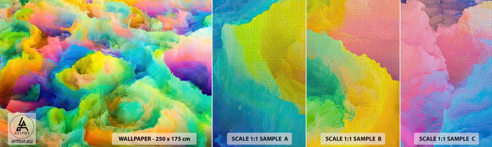 Prøve Fototapet Premium Canvas - Regnbuefnug - Abstraktion, Stykke, Pastelfarver - 100x30 cm