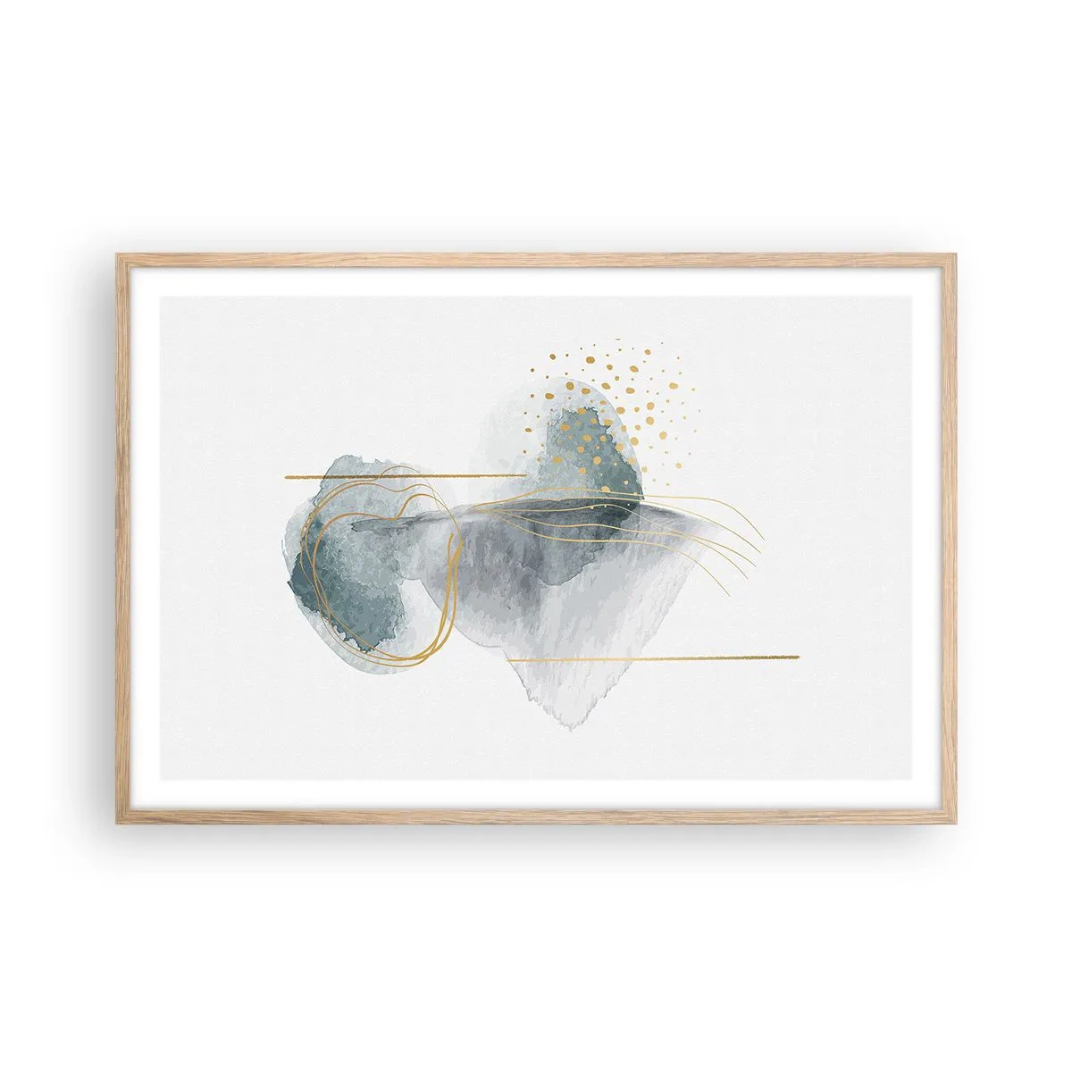 Plakat i ramme af lyst egetræ - Om forholdet mellem grå og guld - 91x61 cm
