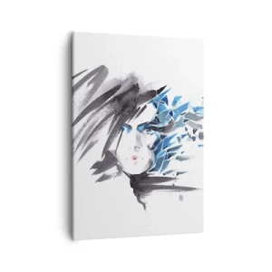 Lærredstryk - Billede på lærred - Sensuelt portræt i grå og blå farver - 50x70 cm