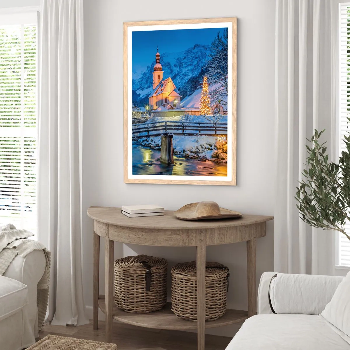 Plakat i ramme af lyst egetræ - Julens ånd - 61x91 cm