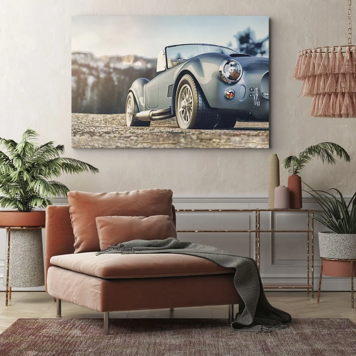 Lærredstryk - Billede på lærred - Klassisk cabrioletbil i maleriske omgivelser - 70x50cm - Fordi stil betyder noget - Moderne vægdekoration til stue og soveværelse ARTTOR