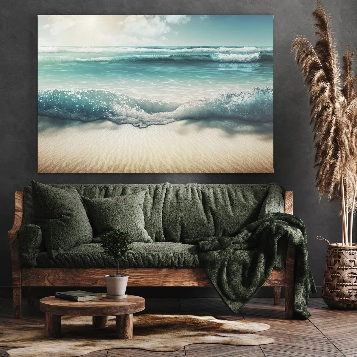 Lærredstryk - Billede på lærred - Havbølger på en lys sandstrand - 70x50cm - Havets ro - Moderne vægdekoration til stue og soveværelse ARTTOR