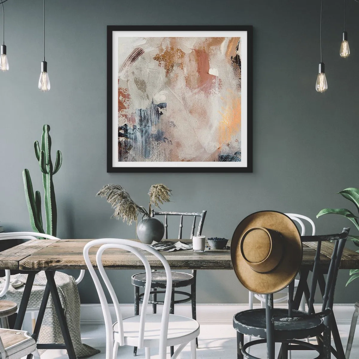 Plakat i sort ramme - Tågeagtig abstraktion - 40x40 cm