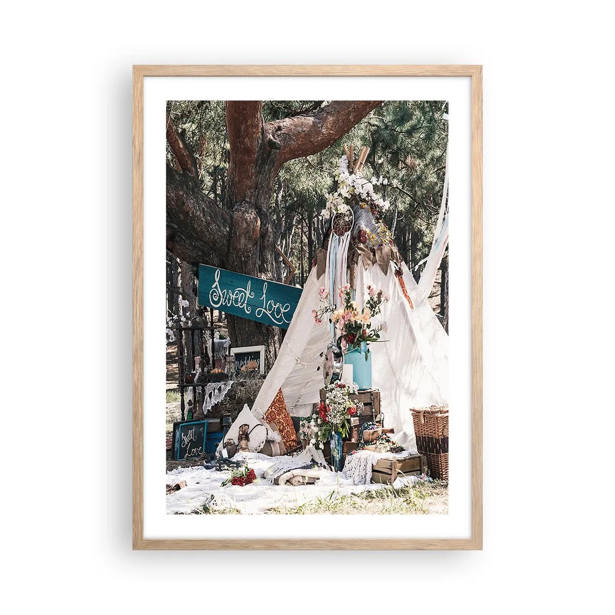 Plakat i ramme af lyst egetræ - Make love… - 50x70 cm