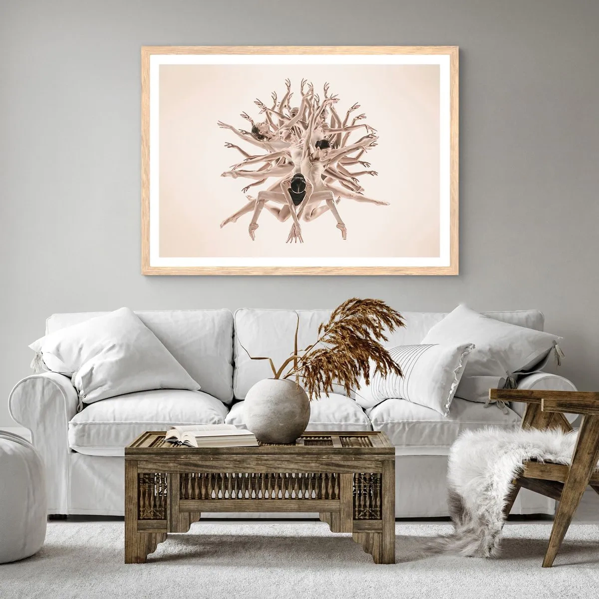 Plakat i ramme af lyst egetræ - Blomstrende i dans - 50x40 cm