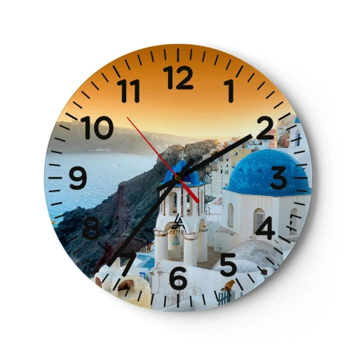 Vægur, Uret - Santorini - omfavnet af klipperne - 40x40 cm