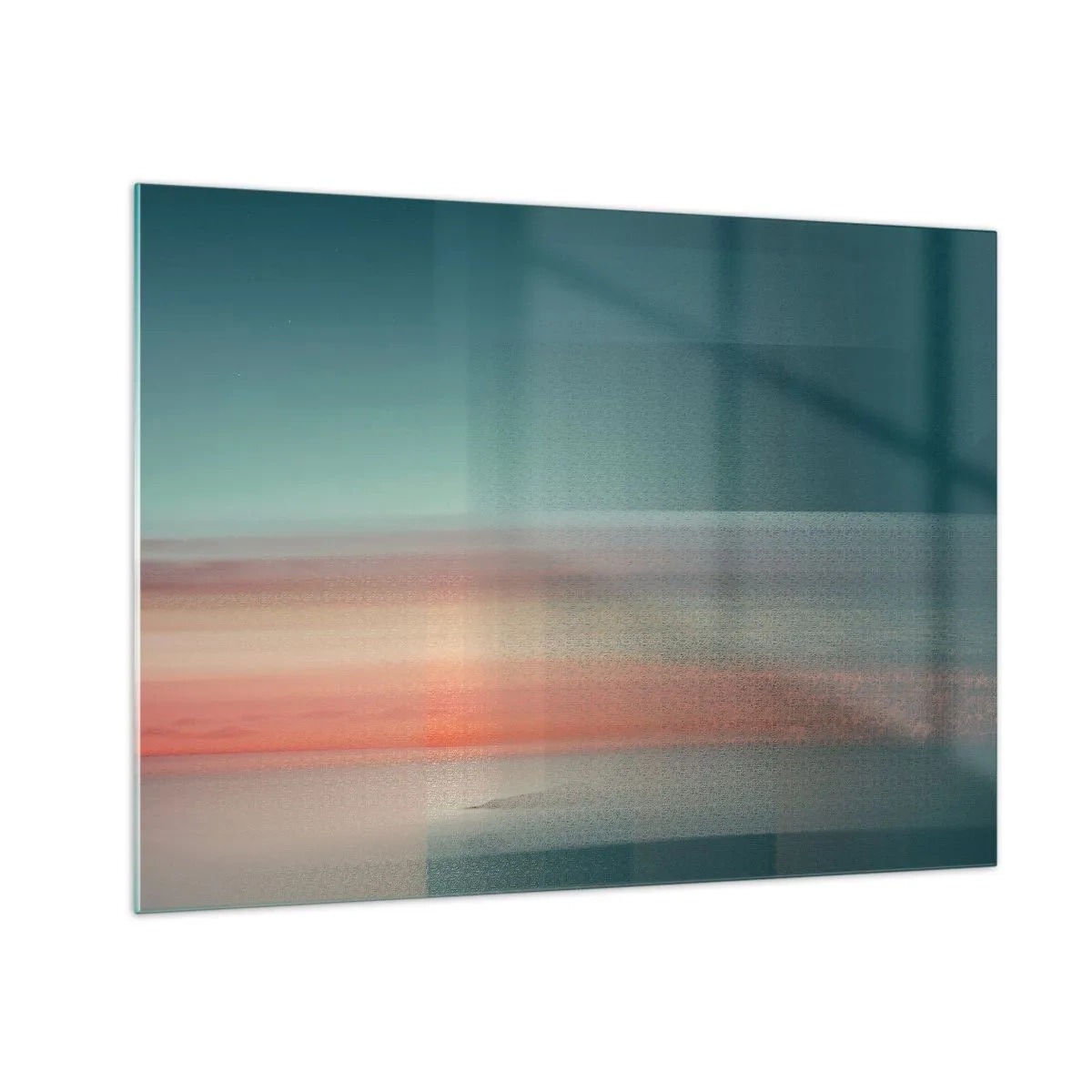 Billede på glas - En pastelfarvet abstraktion, der minder om lysbølger ved solnedgang. - 70x50cm - Abstraktion: bølger af lys - Moderne vægdekoration til stue og soveværelse ARTTOR