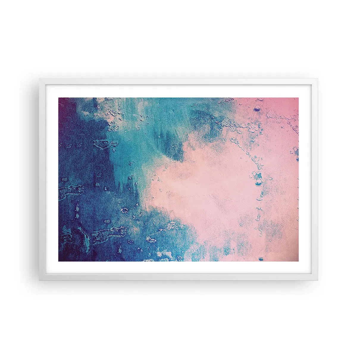 Plakat i hvid ramme - Blå omfavnelse - 70x50 cm