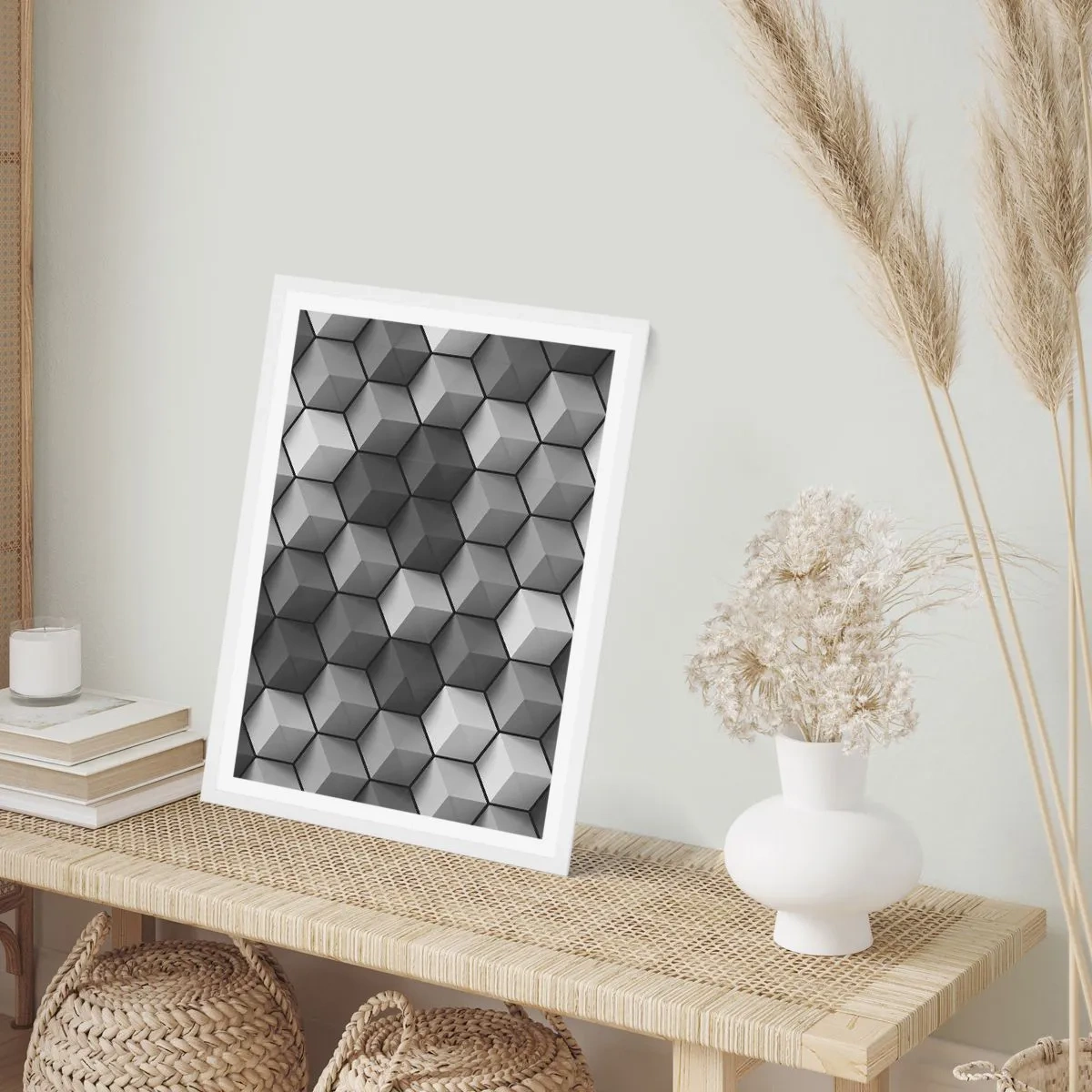 Plakat i hvid ramme - Kubistisk puslespil - 61x91 cm