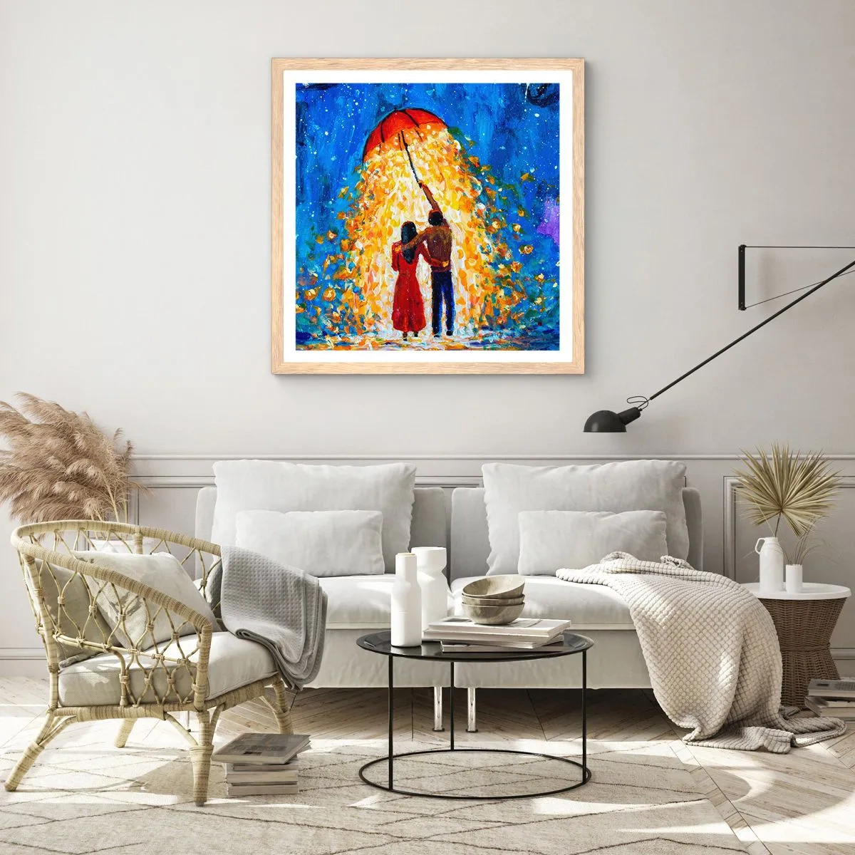 Plakat i ramme af lyst egetræ - Magien ved en regnfuld aften? - 50x50 cm