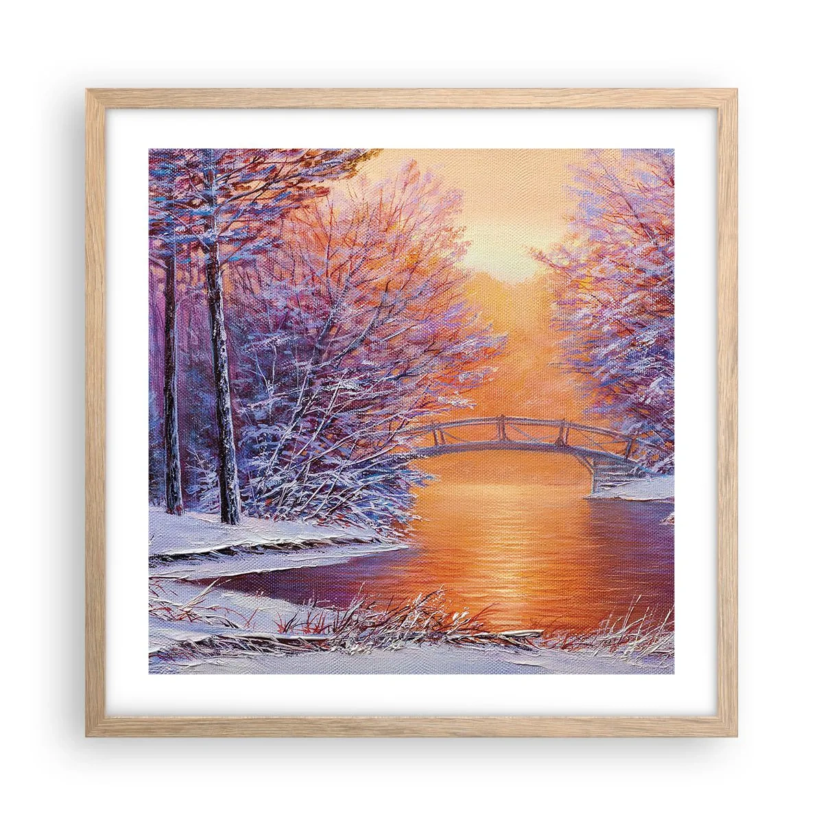 Plakat i ramme af lyst egetræ - Lad os mødes her - 50x50 cm