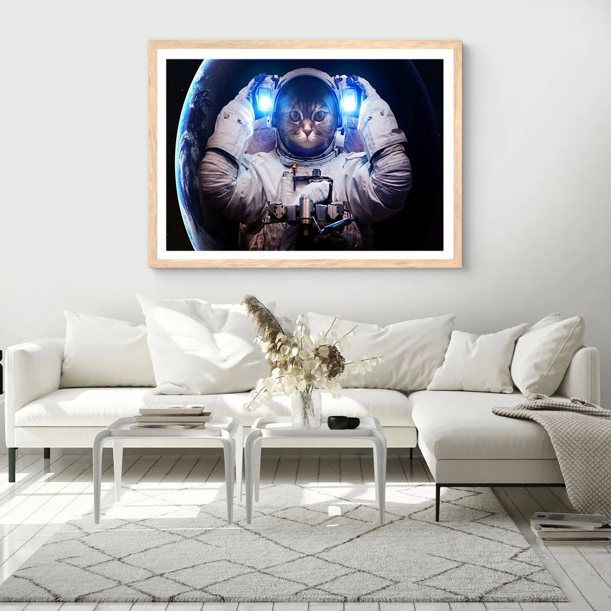 Plakat i ramme af lyst egetræ - Houston, I har et problem - 91x61 cm