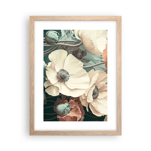 Plakat i ramme af lyst egetræ - Valmuernes hvisken - 30x40 cm