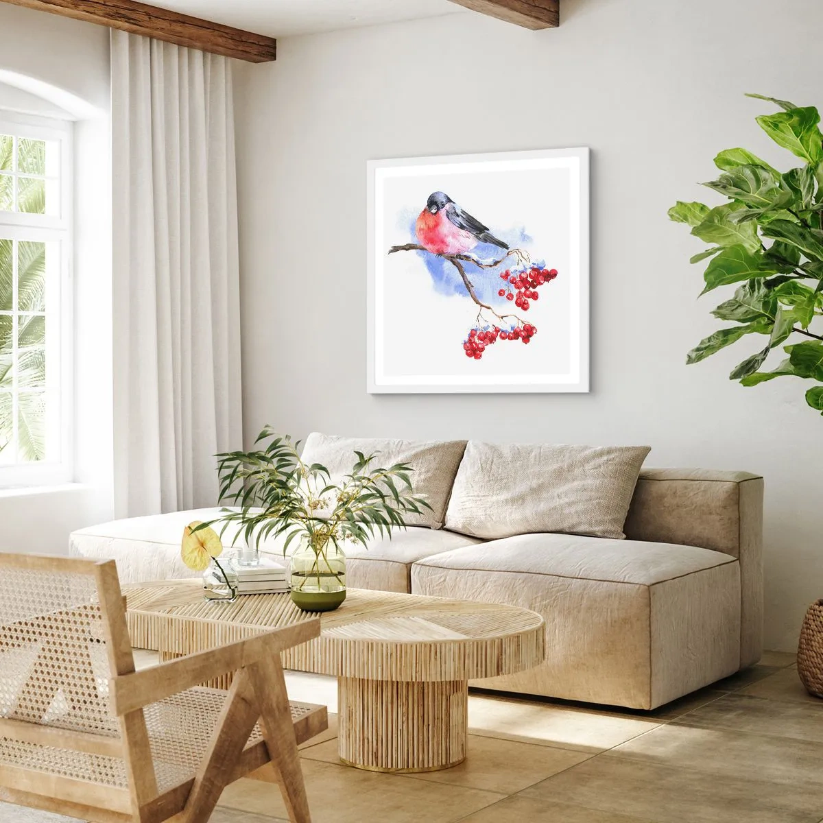 Plakat i hvid ramme - Vinter i farver - 30x30 cm