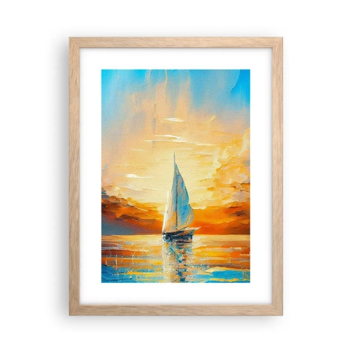 Plakat i ramme af lyst egetræ - Sejler i guld - 30x40 cm