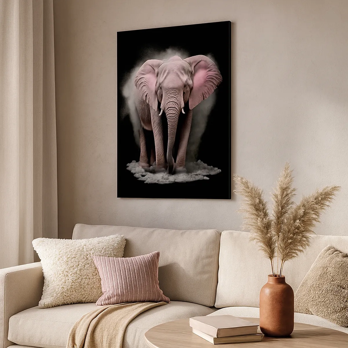 Lærredstryk - Billede på lærred - Tænk ikke på en lyserød elefant! - 50x70 cm
