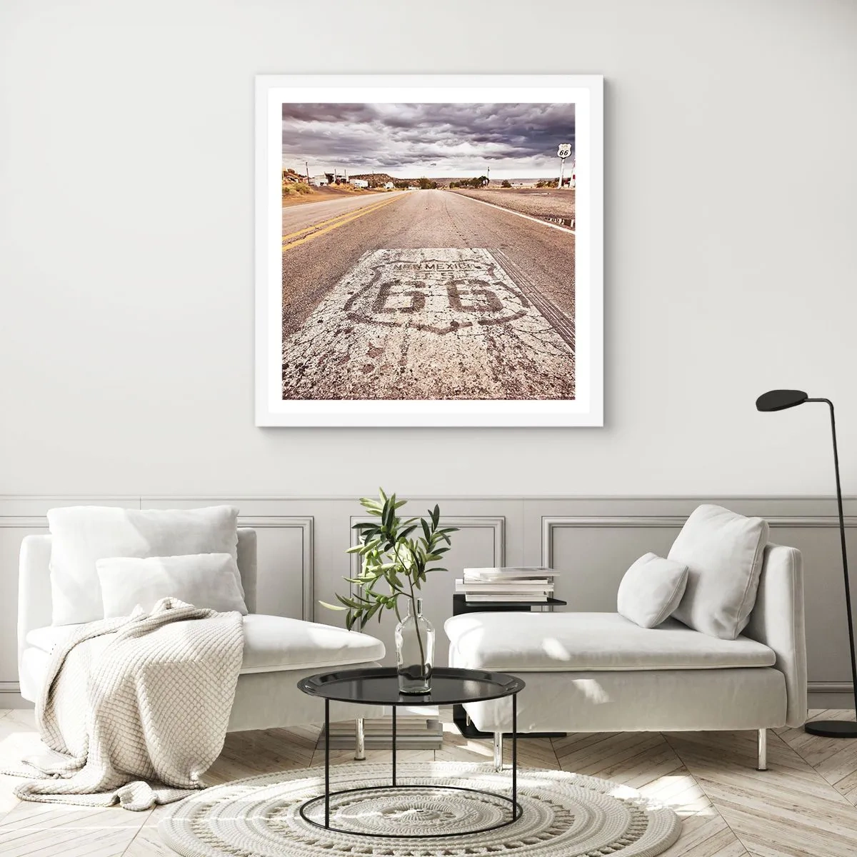 Plakat i hvid ramme - Mother Road - amerikansk legende - 60x60 cm