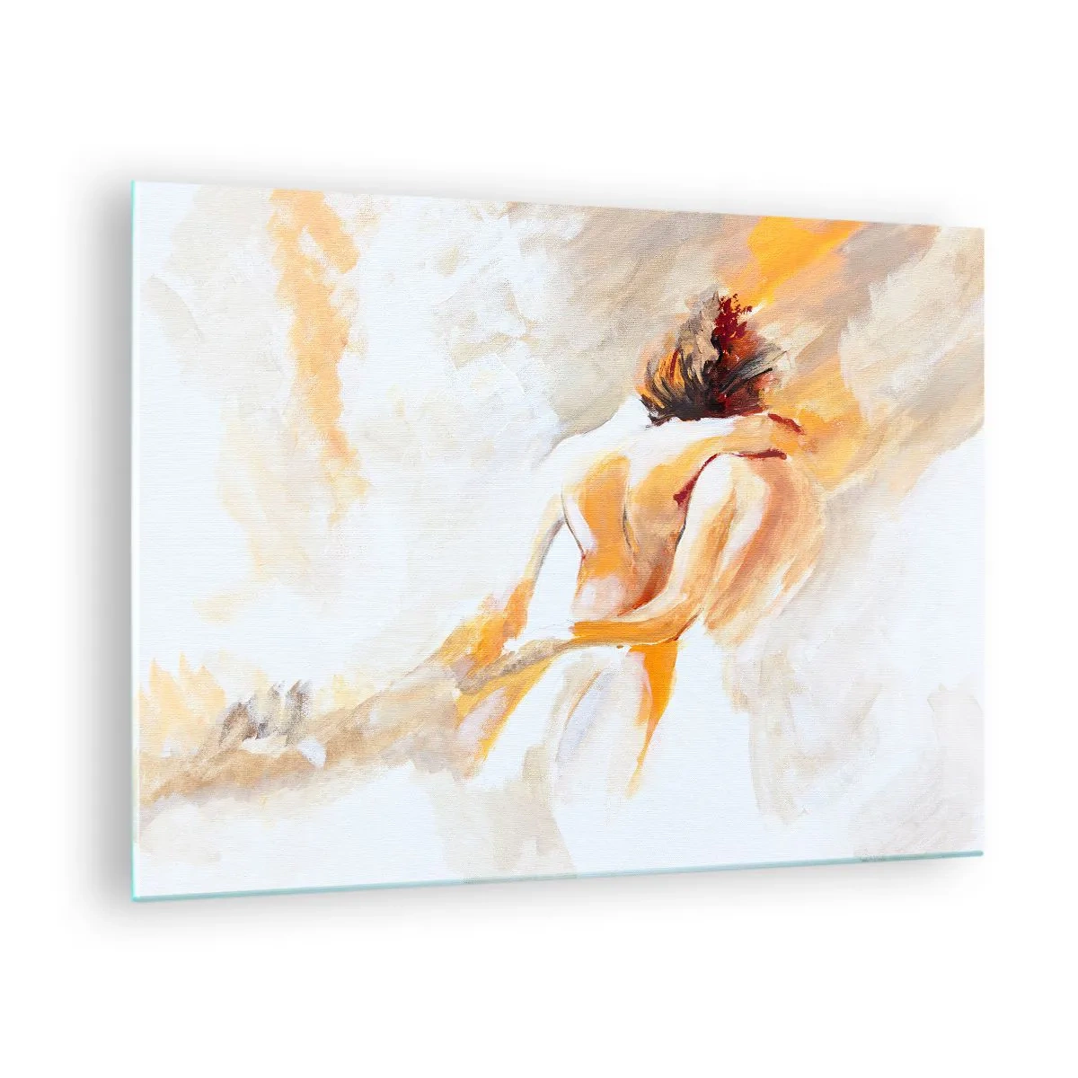 Billede på glas - En delikat nøgenfarve i varme pastelfarver - 70x50cm - I himlen af nærhed - Moderne vægdekoration til stue og soveværelse ARTTOR