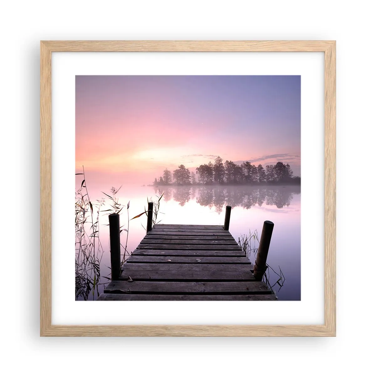 Plakat i ramme af lyst egetræ - Ud af den lilla tåge... - 40x40 cm