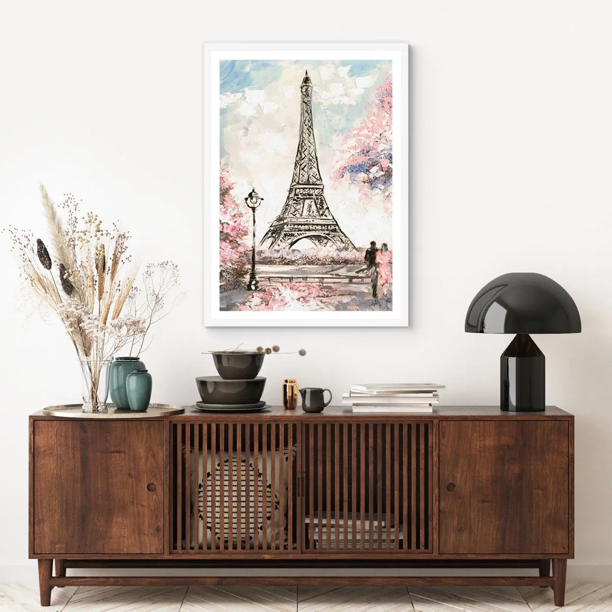 Plakat i hvid ramme - April gåtur rundt i Paris - 50x70 cm