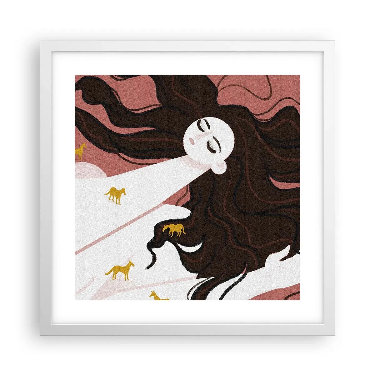 Plakat i hvid ramme - Drøm om en gylden hest - 40x40 cm