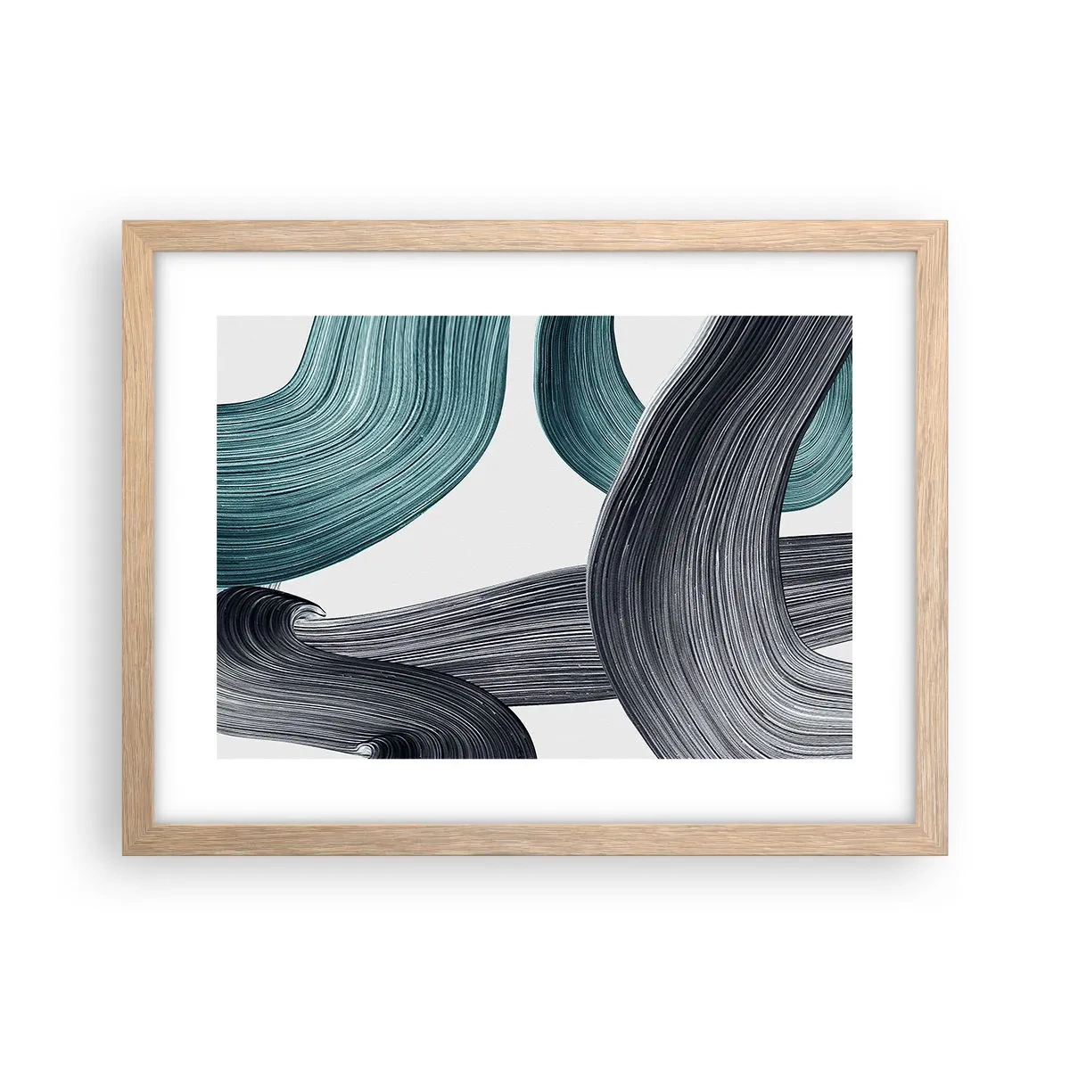 Plakat i ramme af lyst egetræ - Smaragdgrønne og sorte stier - 40x30 cm