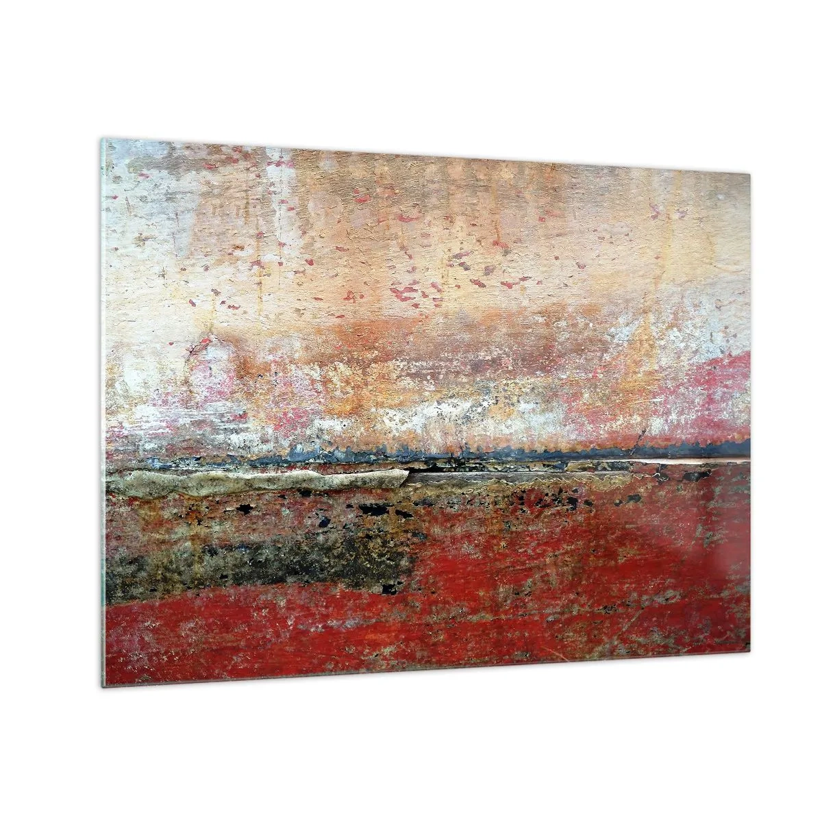 Billede på glas - Abstrakt tekstur i nuancer af rød og okker - 70x50cm - Måske er det havet - Moderne vægdekoration til stue og soveværelse ARTTOR
