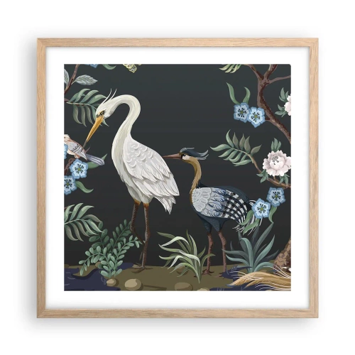 Plakat i ramme af lyst egetræ - Fugleparade - 50x50 cm