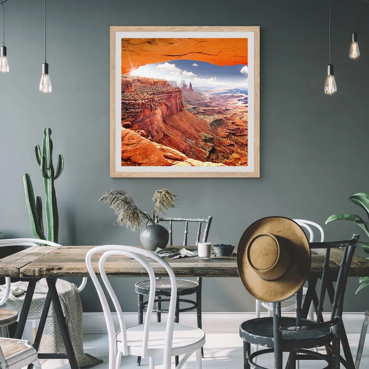 Plakat i ramme af lyst egetræ - Udskåret af naturen selv - 60x60 cm