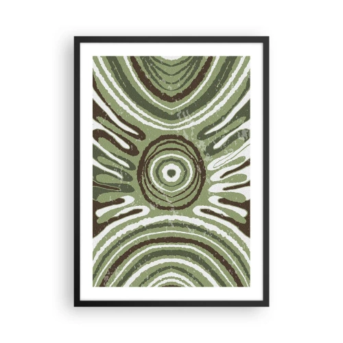 Plakat i sort ramme - Symmetrisk abstrakt mønster i grønne nuancer - 50x70cm - Eksplosion af følelser - Moderne vægdekoration til stue og soveværelse ARTTOR