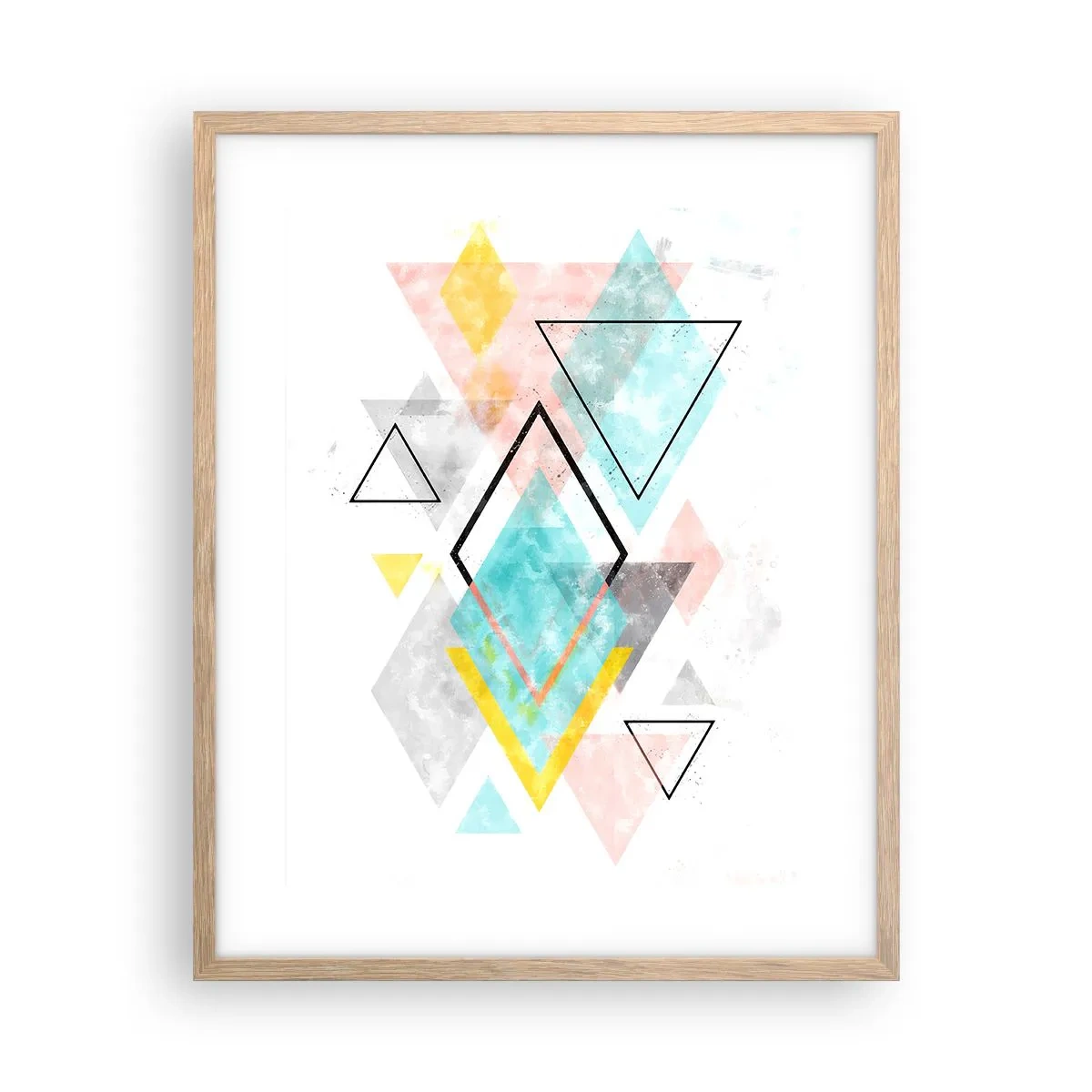 Plakat i ramme af lyst egetræ - Geometrisk leg - 40x50 cm