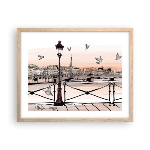 Plakat i ramme af lyst egetræ - Over Paris' hustage - 50x40 cm